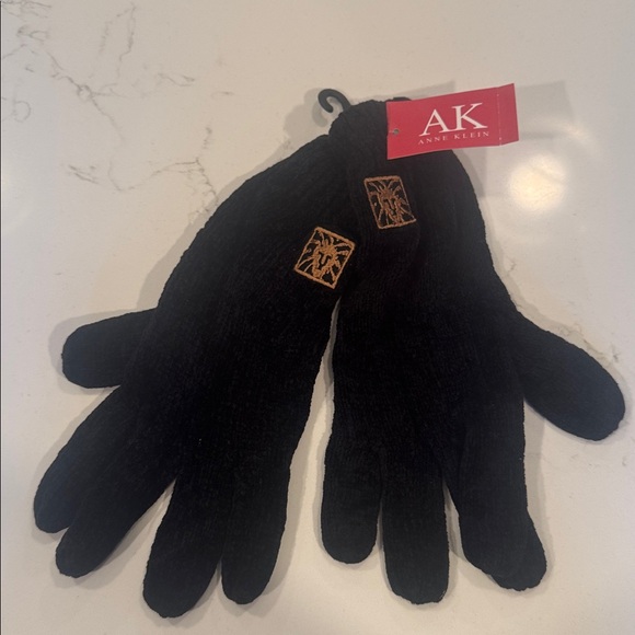Anne Klein Black and Gold Knit Gloves - Picture 1 of 4